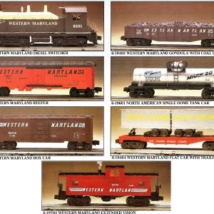 LIONEL 18501 WESTERN MARYLAND FALLEN FLAGS SERIES 4 WITH 19214, 19403, 19404, 19511, 19601, 19704