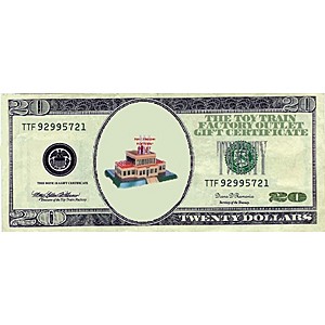 TOY TRAIN FACTORY OUTLET $20.00 Gift Certificate