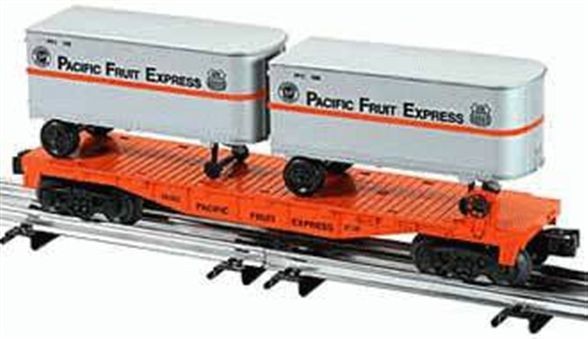 LIONEL 26022 PACIFIC FRUIT EXPRESS FLATCAR WITH TWO TRAILERS