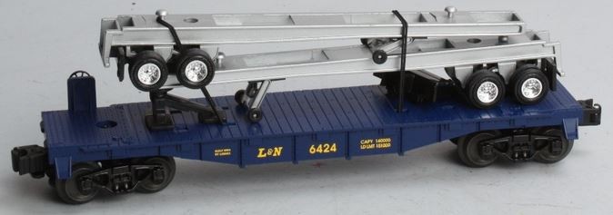 LIONEL 19474 LOUISVILLE AND NASHVILLE FLATCAR WITH DIE CAST TRAILER FRAMES