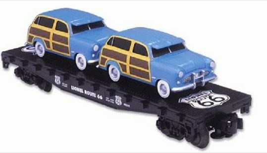 LIONEL 17559 ROUTE 66 FLATCAR WITH 2 WAGONS STANDARD O