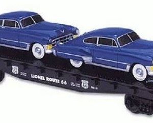 LIONEL 17560 ROUTE 66 FLATCAR WITH 2 SEDANS STANDARD O