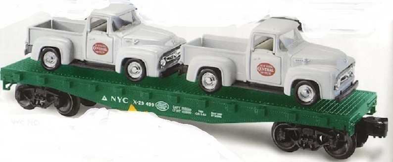 LIONEL 17551 NEW YORK CENTRAL FLATCAR WITH 2 NYC PICKUP TRUCKS