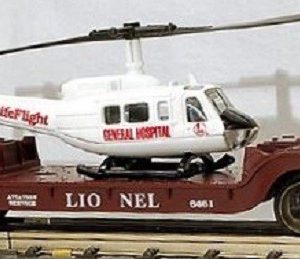 LIONEL 16968 DEPRESSED CENTER FLATCAR WITH ERTL HELICOPTER