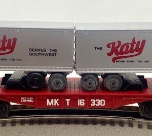 LIONEL 16330 MISSOURI KANSAS TEXAS FLATCAR WITH TRAILER