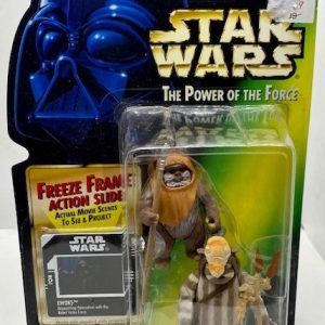 KENNER STAR WARS THE POWER OF THE FORCE EWOKS WICKET AND LOGRAY ACTION FIGURES WITH FREEZE FRAME ACTION SLIDE