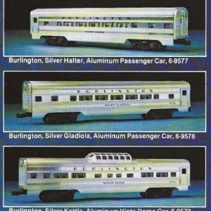 LIONEL 6-9576 THRU 9580 WITH 9588 BURLINGTON THE TEXAS ZEPHYR PASSENGER CAR SET